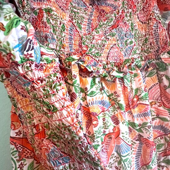 Farm Rio Pink Macaw Flight Smocked Top Maxi Dress - Picture 5 of 6